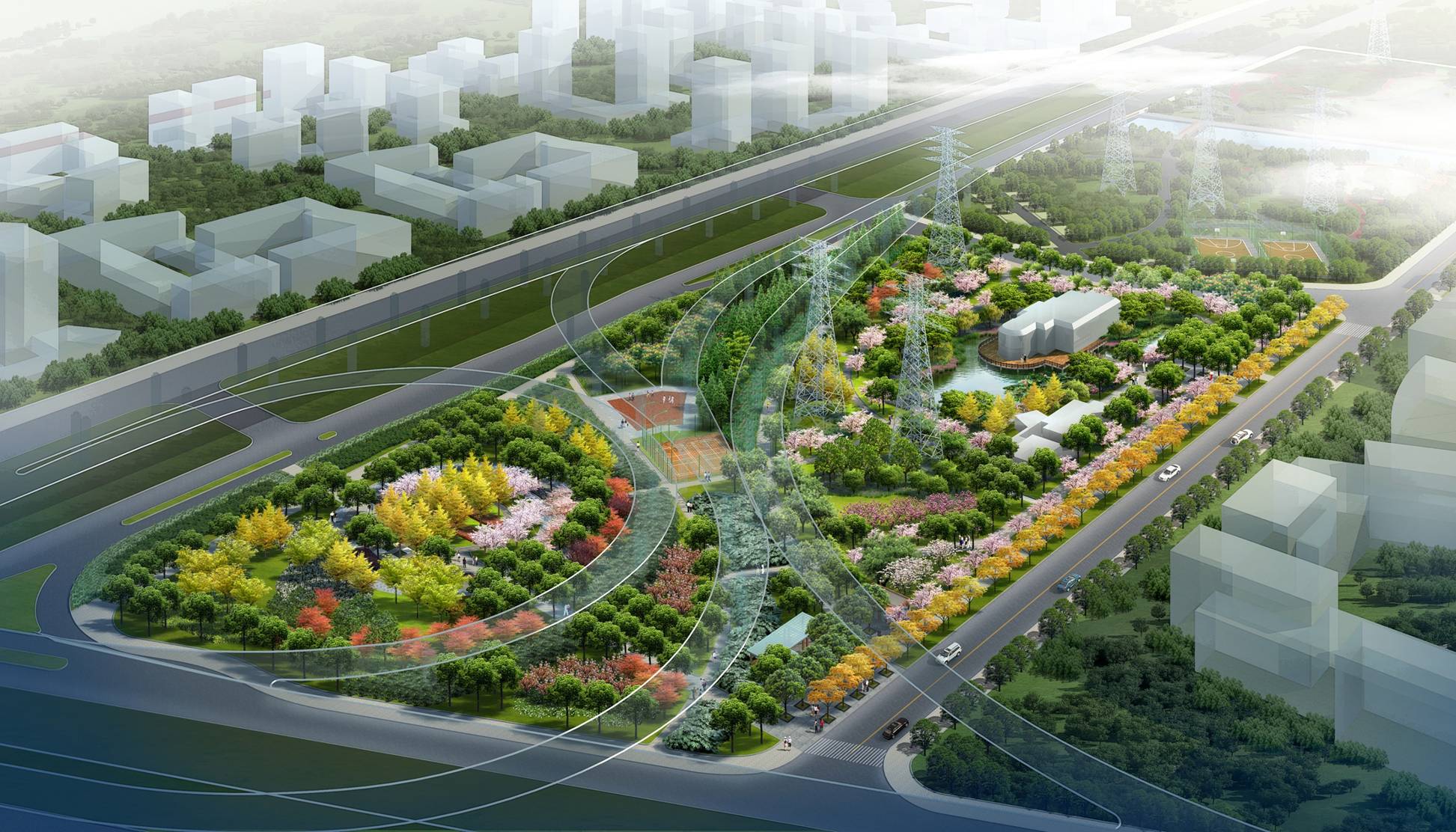 城市盲区建绿地桂江路高压绿廊绿地项目开工